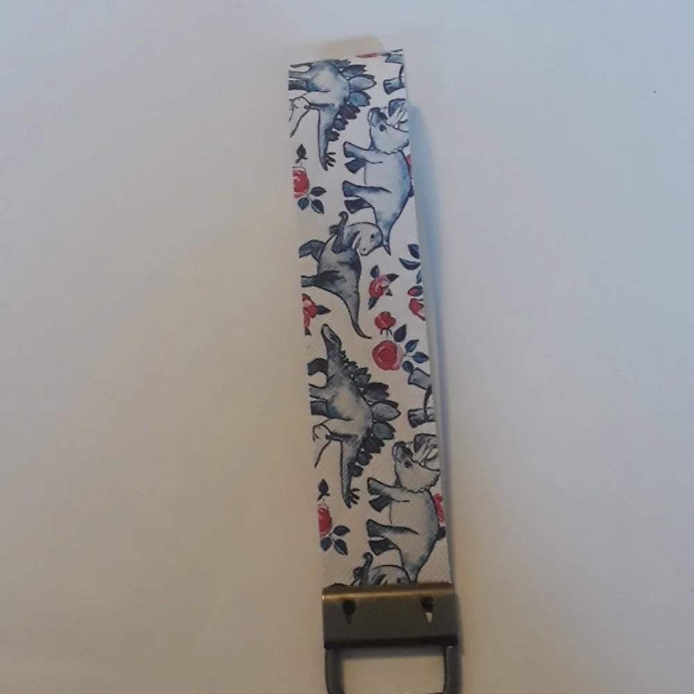 Dinosaur pattern faux leather wristlet keychain
